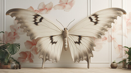  A huge butterfly on a white wall