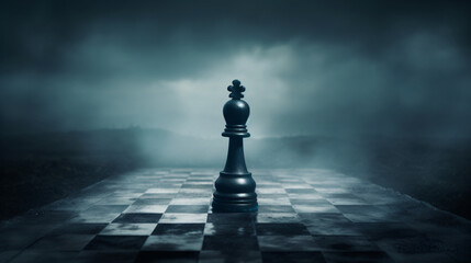 Fototapeta premium A lonely chess piece on a chessboard