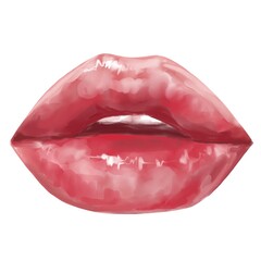 Watercolor digital illustration of sexy female lips on a white background, cosmetic. Beauty illustration

