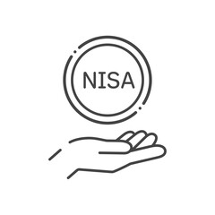 NISAの文字とコインを持っている人の手のアイコン - シンプルな投資･利益や配当金のイメージ素材
