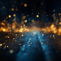 Obraz na płótnie Canvas Abstract background with Dark blue and gold particle. Christmas Golden light shine particles bokeh on navy blue background.