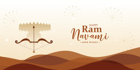 Happy Ram Navami wishes or greeting social media banner or poster design with bow vector illustration - obrazy, fototapety, plakaty
