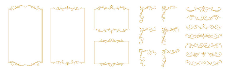 Luxury black ornate invitation vector set. Collection of ornamental curls, dividers, border, frame, corner, components. Set of elegant design for wedding, menus, certificates, logo design, branding.