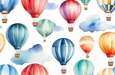 Crédence de cuisine en verre imprimé Montgolfière Cute Hot air balloon set. Watercolor retro childish illustrations isolated on white. 