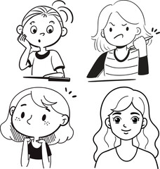 vector cute Girls outline for creative coloring