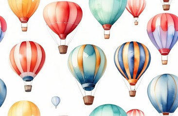 Cute Hot air balloon set. Watercolor retro childish illustrations isolated on white. 