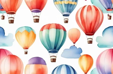 Cercles muraux Montgolfière Cute Hot air balloon set. Watercolor retro childish illustrations isolated on white. 
