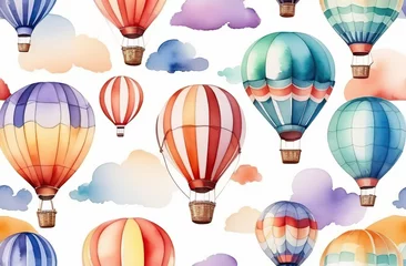 Cercles muraux Montgolfière Cute Hot air balloon set. Watercolor retro childish illustrations isolated on white. 
