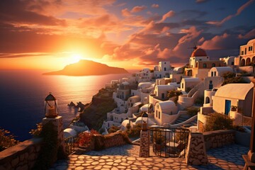 Oia town in Santorini island in Greece. Generative ai