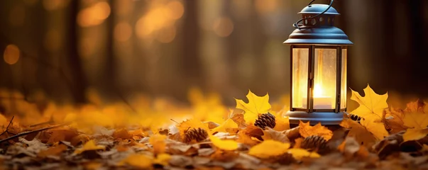 Gardinen lantern in the autumn forest © iwaart