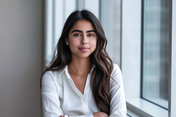 Indian businesswoman portrait with a white copy space background
