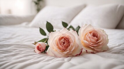 Soft elegant rose in bed White for a serene morning background 9. generative ai