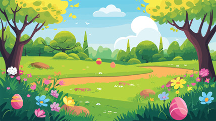 Park for Easter egg hunt 2D vector web banner