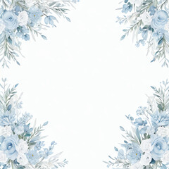 Dusty blue rose, white hydrangea, ranunculus, magnolia, eucalyptus, greenery, juniper, echeveria vector design banner. Wedding seasonal flowers. Floral watercolor composition. Isolated and editable