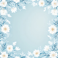Naklejka na ściany i meble illustration watercolor white flower frame and blue gradient background
