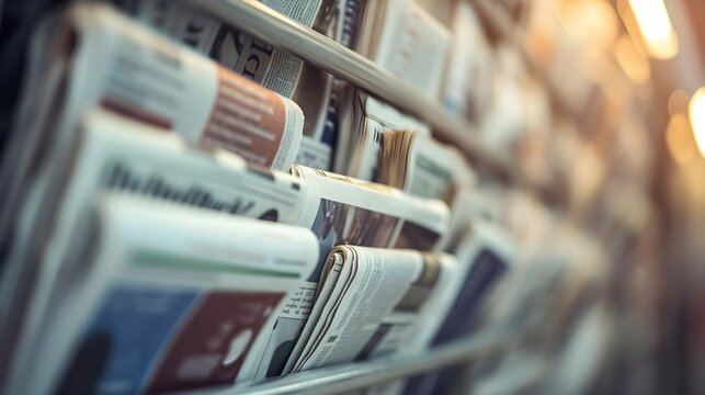 Newspapers, world news information concept, close-up, panoramic
