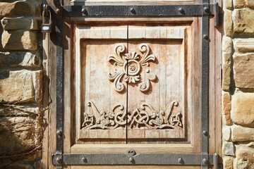 Wooden bas-relief. Wood carving. Photos for use in decor or graphic design