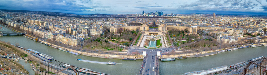Paris City in France as Panoramic View From Eiffel Tower, River Seine and Avenue Des Champs Elysees.