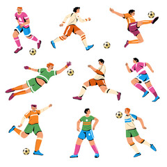 Dynamic football athletes poses, soccer players