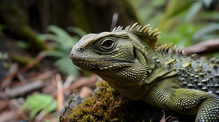 Fototapeta premium Native New Zealand Tuatara reptile Portrait