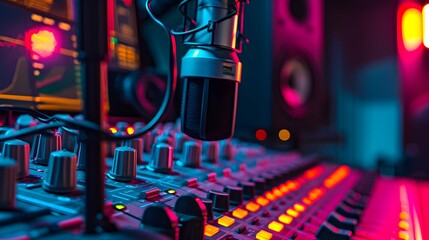 Modern radio station studio online live on air broadcasting storytelling news media 