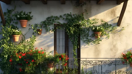 Foto auf Leinwand Italian balcony with climbing plants and outdoor wall space.  © PSCL RDL