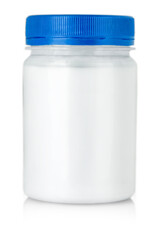 White jar with blue cap without label isolated on a white background