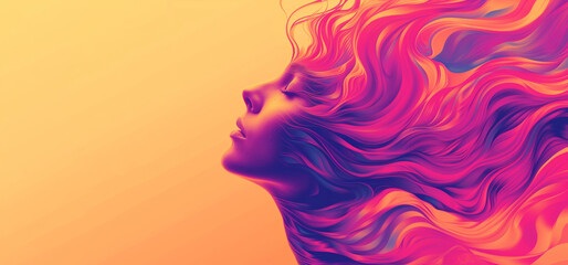 Fototapeta na wymiar Surreal Woman's Profile with Flowing Hair in Warm Tones