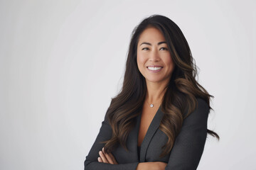 Asian businesswoman portrait with a white copy space background