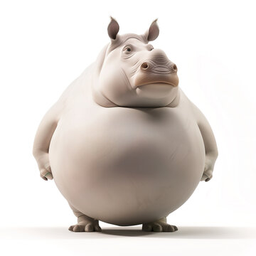 Funny overweight rhinoceros in shape of a ball, in style of cartoon character