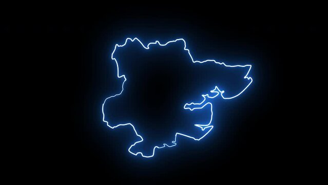 map of Chelmsford in england with glowing neon effect