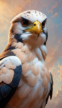 Fantasy Illustration of a wild falcon bird. Digital art style wallpaper background.