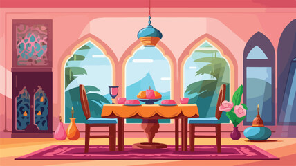 Ramadan meal 2D vector web banner poster.