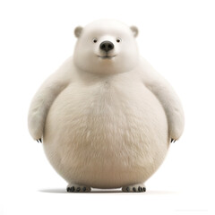 Funny overweight white polar bear in shape of a ball, in style of cartoon character - obrazy, fototapety, plakaty