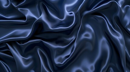 Obraz premium Dark blue silk satin. Soft folds. Fabric. Navy blue luxury background. Space for design.Wavy lines.Banner. Wide.Long. Flat lay, top view table. Beautiful. Elegant