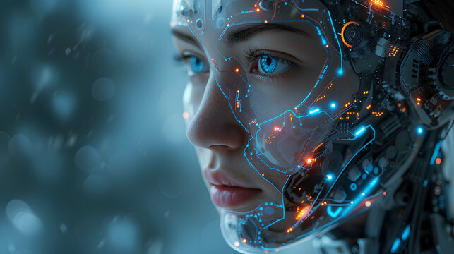 Half woman, half robot face