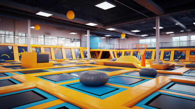 A large trampoline center for children. Entertainment, Hobbies and leisure concepts.