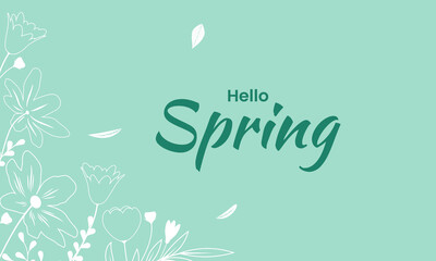 Obraz premium Spring background with flowers, leaves. Seasonal graphic illustration for banner, poster, card design. Vector