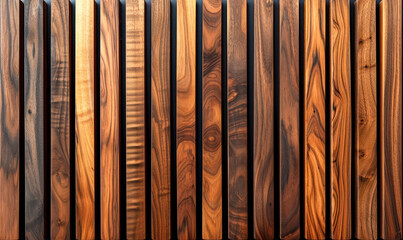 high resolution texture of vertical walnut wood slats for elegant interior design, background or pattern use with natural grain detail