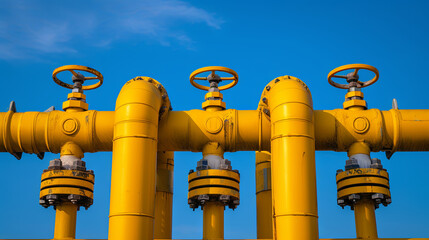 Bright huge water pipes against the blue sky, industry