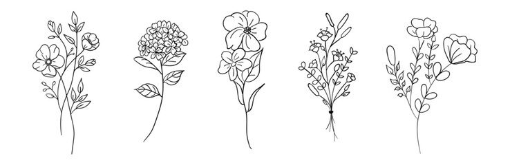 Fototapeta na wymiar Flower Set Doodle vector