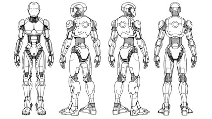 Fototapeta na wymiar Robot full body outline vector illustration.