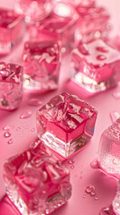 Pink ice cubes background