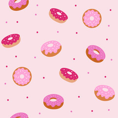 Seamless pattern, donuts on a pink background. Vector illustration. - 733636112