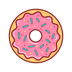 Isolated donut icon with pink icing on white background. - 733636144
