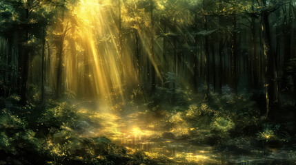Naklejka premium Hand-Drawn Forest Serenity: Lush and Natural