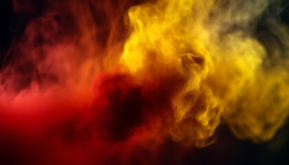 Obraz premium A vibrant dance of smoke in red and yellow hues, capturing movement and fluidity. Ideal for backgrounds, abstract art pieces, or visual effects.