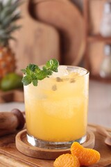 fresh orange juice with ice cubes
