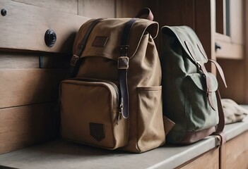 A sturdy, canvas backpack on a mudroom bench