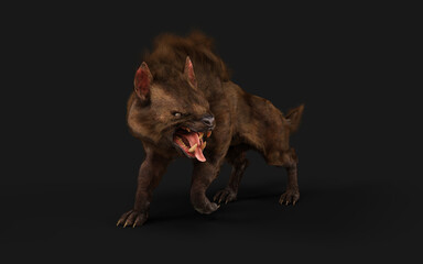 3d Illustration of a devil wolf pose on black background with clipping path. It is powerful and dangerous with a wild appearance.